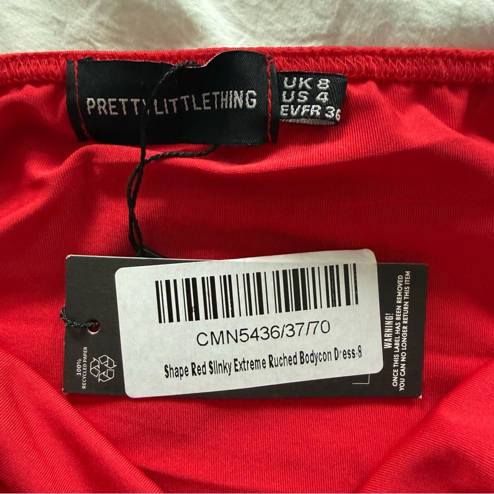 PrettyLittleThing Red Ruched‎ Mini Dress - Picture 3 of 4